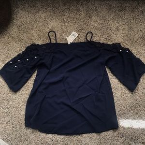 NTW Cute Navy Cold Shoulder Shirt